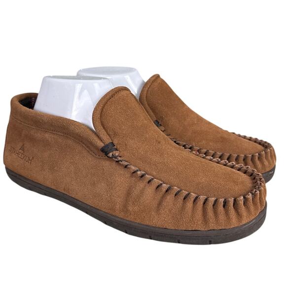 Staheekum Men's Moccasin Slippers Suede Upper Flannel Lining size 8 NWOB - Picture 1 of 8